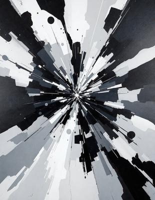 The primary subject of the image is a black and white artistic representation of a cityscape. The setting is a black and white background, which adds to the artistic nature of the scene. The visual style is a combination of digital art and illustration, creating a unique and intriguing composition. The colors and mood of the image are predominantly black and white, giving it a classic and timeless feel.